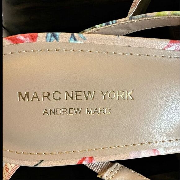 Marc New York Vossler Women's Floral Bow Gold Kitten Heel Vegan Slide Sandals - Picture 6 of 9